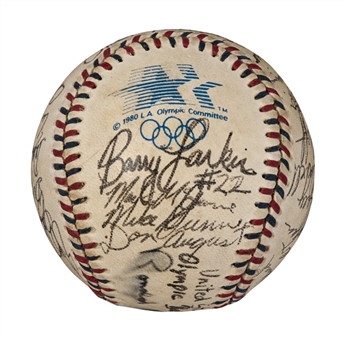 1984 Olympic Games Signed Ball With Ronald Reagan and Barry Larkin from the Barry Larkin Collection (Larkin and JSA LOAs)